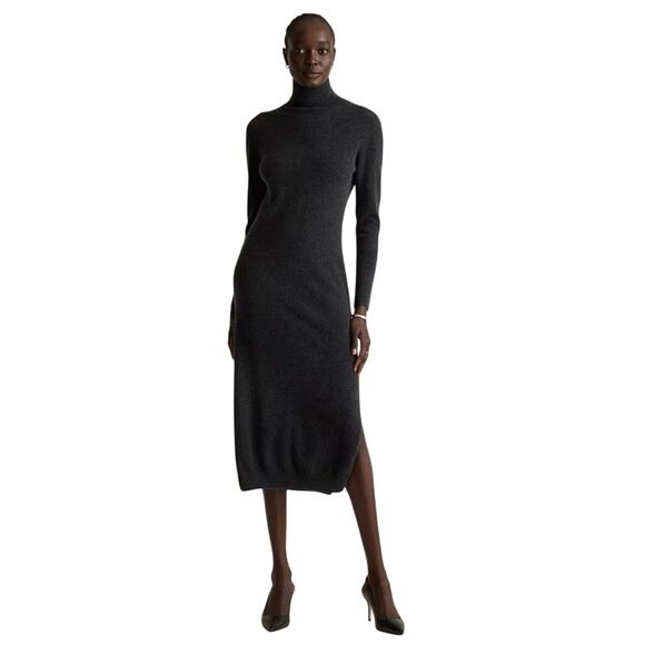 New Quince Charcoal Mongolian Cashmere Turtleneck Midi Sweater Dress Small 3479 - Picture 1 of 12